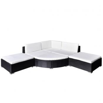 6-tlg. Garten-Lounge-Set mit Auflagen Poly Rattan Schwarz