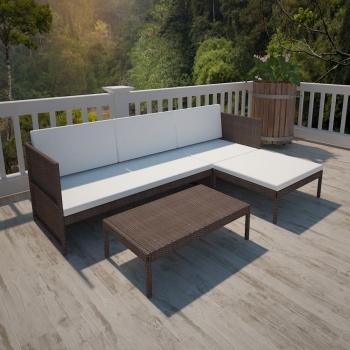 ARDEBO.de - 3-tlg. Garten-Lounge-Set mit Auflagen Poly Rattan Braun