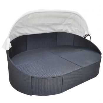 Outdoor-Loungebett mit Dach Poly Rattan Schwarz