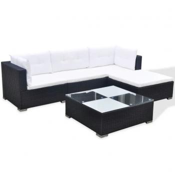 5-tlg. Garten-Lounge-Set mit Auflagen Poly Rattan Schwarz