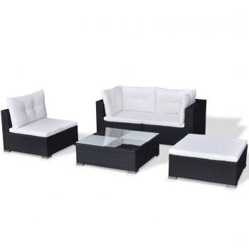 5-tlg. Garten-Lounge-Set mit Auflagen Poly Rattan Schwarz