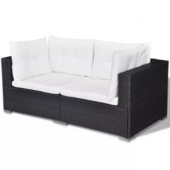 5-tlg. Garten-Lounge-Set mit Auflagen Poly Rattan Schwarz