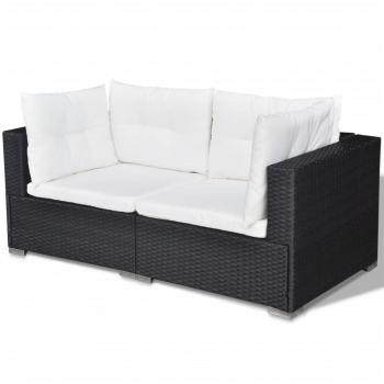 6-tlg. Garten-Lounge-Set mit Auflagen Poly Rattan Schwarz