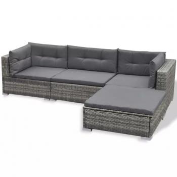 6-tlg. Garten-Lounge-Set mit Auflagen Poly Rattan Grau