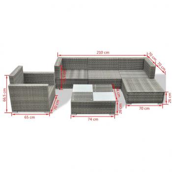 6-tlg. Garten-Lounge-Set mit Auflagen Poly Rattan Grau