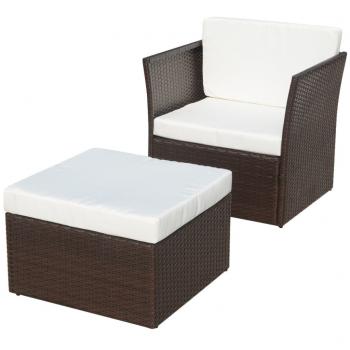 ARDEBO.de - Gartensessel mit Fußhocker Poly Rattan Braun 