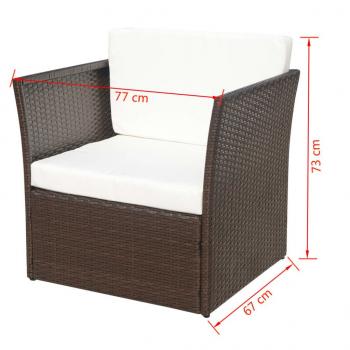 Gartensessel mit Fußhocker Poly Rattan Braun 