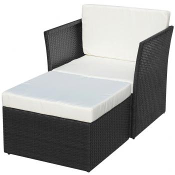 Gartensessel mit Fußhocker Poly Rattan Schwarz 