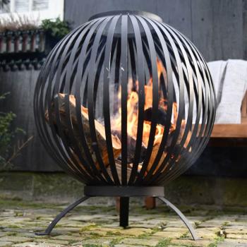 Esschert Design Feuerkorb Ball Gestreift Schwarz Kohlenstoffstahl FF400