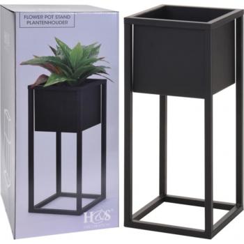 ARDEBO.de - H&S Collection Blumentopf mit Ständer Metall Schwarz 50 cm