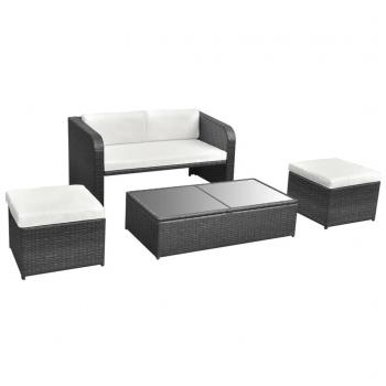 4-tlg. Garten-Lounge-Set mit Auflagen Poly Rattan Schwarz