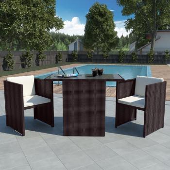 ARDEBO.de - 3-tlg. Bistro-Set mit Auflagen Poly Rattan Braun