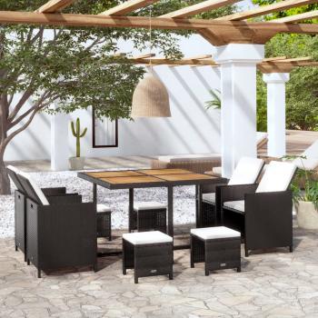 ARDEBO.de - 9-tlg. Garten-Essgruppe Poly Rattan Akazienholz Schwarz