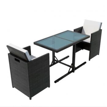 3-tlg. Bistro-Set mit Kissen Poly Rattan Schwarz