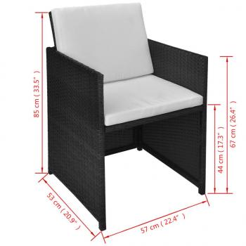 3-tlg. Bistro-Set mit Kissen Poly Rattan Schwarz