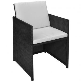 3-tlg. Bistro-Set mit Kissen Poly Rattan Schwarz