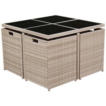 9-tlg. Garten-Essgruppe mit Auflagen Poly Rattan Beige