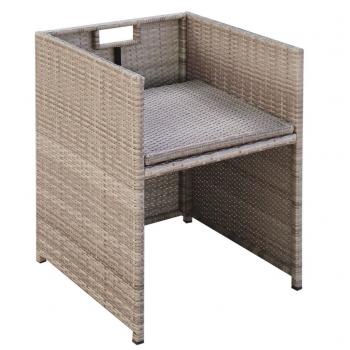 9-tlg. Garten-Essgruppe mit Auflagen Poly Rattan Beige