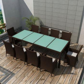 ARDEBO.de - 11-tlg. Garten-Essgruppe mit Auflagen Poly Rattan Braun