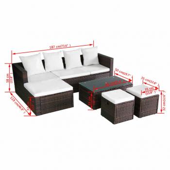 4-tlg. Garten-Lounge-Set mit Auflagen Poly Rattan Braun