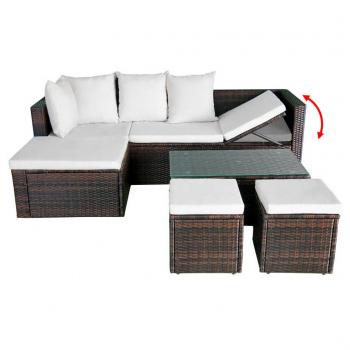 4-tlg. Garten-Lounge-Set mit Auflagen Poly Rattan Braun