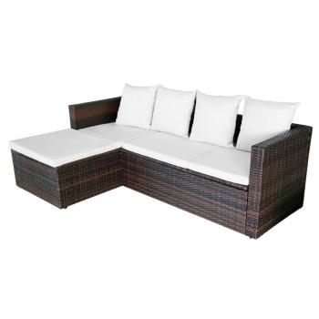 4-tlg. Garten-Lounge-Set mit Auflagen Poly Rattan Braun