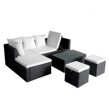 4-tlg. Garten-Lounge-Set mit Auflagen Poly Rattan Schwarz