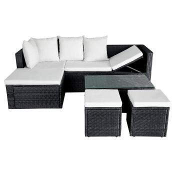 4-tlg. Garten-Lounge-Set mit Auflagen Poly Rattan Schwarz