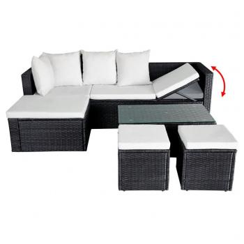 4-tlg. Garten-Lounge-Set mit Auflagen Poly Rattan Schwarz