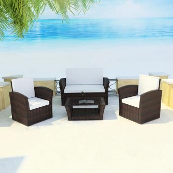 ARDEBO.de - 4-tlg. Garten-Lounge-Set mit Kissen Poly Rattan Braun