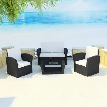 ARDEBO.de - 4-tlg. Garten-Lounge-Set mit Kissen Poly Rattan Schwarz