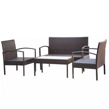 4-tlg. Garten-Lounge-Set mit Auflagen Poly Rattan Braun