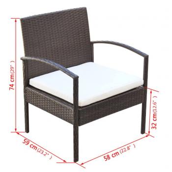 4-tlg. Garten-Lounge-Set mit Auflagen Poly Rattan Braun