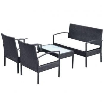 4-tlg. Garten-Lounge-Set mit Auflagen Poly Rattan Schwarz