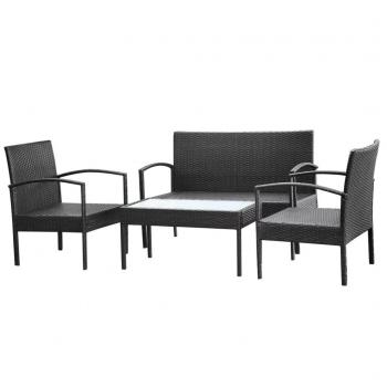 4-tlg. Garten-Lounge-Set mit Auflagen Poly Rattan Schwarz