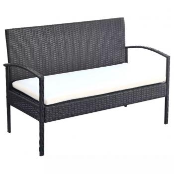 4-tlg. Garten-Lounge-Set mit Auflagen Poly Rattan Schwarz