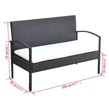 4-tlg. Garten-Lounge-Set mit Auflagen Poly Rattan Schwarz