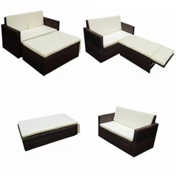 2-tlg. Garten-Lounge-Set mit Auflagen Poly Rattan Braun