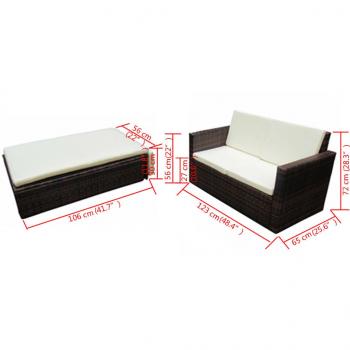 2-tlg. Garten-Lounge-Set mit Auflagen Poly Rattan Braun