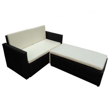 2-tlg. Garten-Lounge-Set mit Auflagen Poly Rattan Schwarz