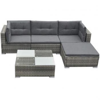 5-tlg. Garten-Lounge-Set mit Auflagen Poly Rattan Grau