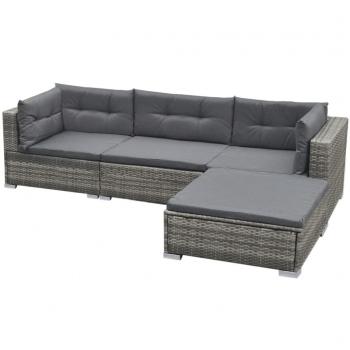 5-tlg. Garten-Lounge-Set mit Auflagen Poly Rattan Grau