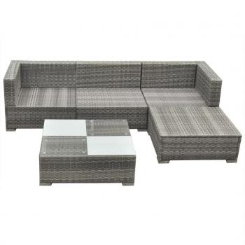 5-tlg. Garten-Lounge-Set mit Auflagen Poly Rattan Grau