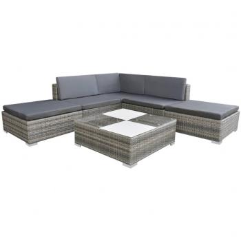 ARDEBO.de - 6-tlg. Garten-Lounge-Set mit Auflagen Poly Rattan Grau