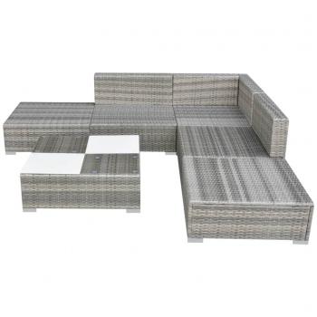 6-tlg. Garten-Lounge-Set mit Auflagen Poly Rattan Grau