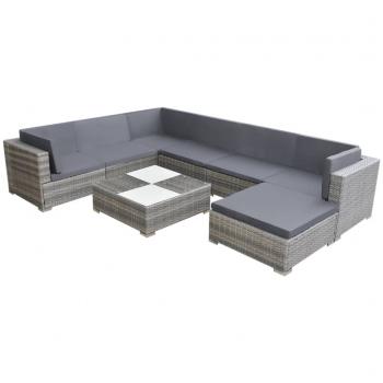 ARDEBO.de - 8-tlg. Garten-Lounge-Set mit Auflagen Poly Rattan Grau