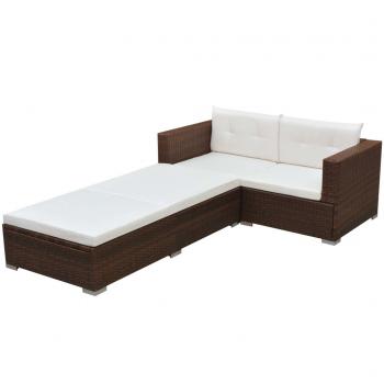 ARDEBO.de - 3-tlg. Garten-Lounge-Set mit Kissen Poly-Rattan Braun