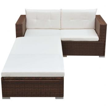 3-tlg. Garten-Lounge-Set mit Kissen Poly-Rattan Braun