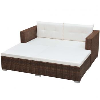 3-tlg. Garten-Lounge-Set mit Kissen Poly-Rattan Braun