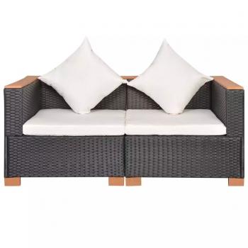 Gartensofa Poly Rattan Schwarz